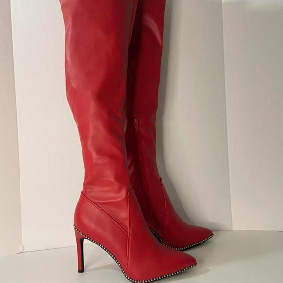 Bar III Elegant Red High Heel Boots Size 6 Preloved - Picture 1 of 4